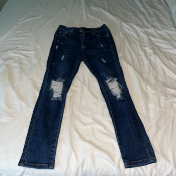 Women's Blue Distressed Jeans - Picture 1 of 7